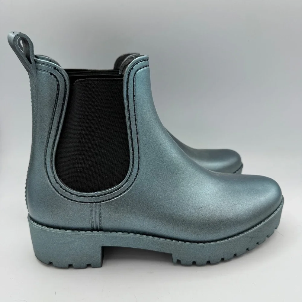 Jeffrey Campbell Metallic Chelsea Rain Boots Platform Ankle Booties Waterproof 9